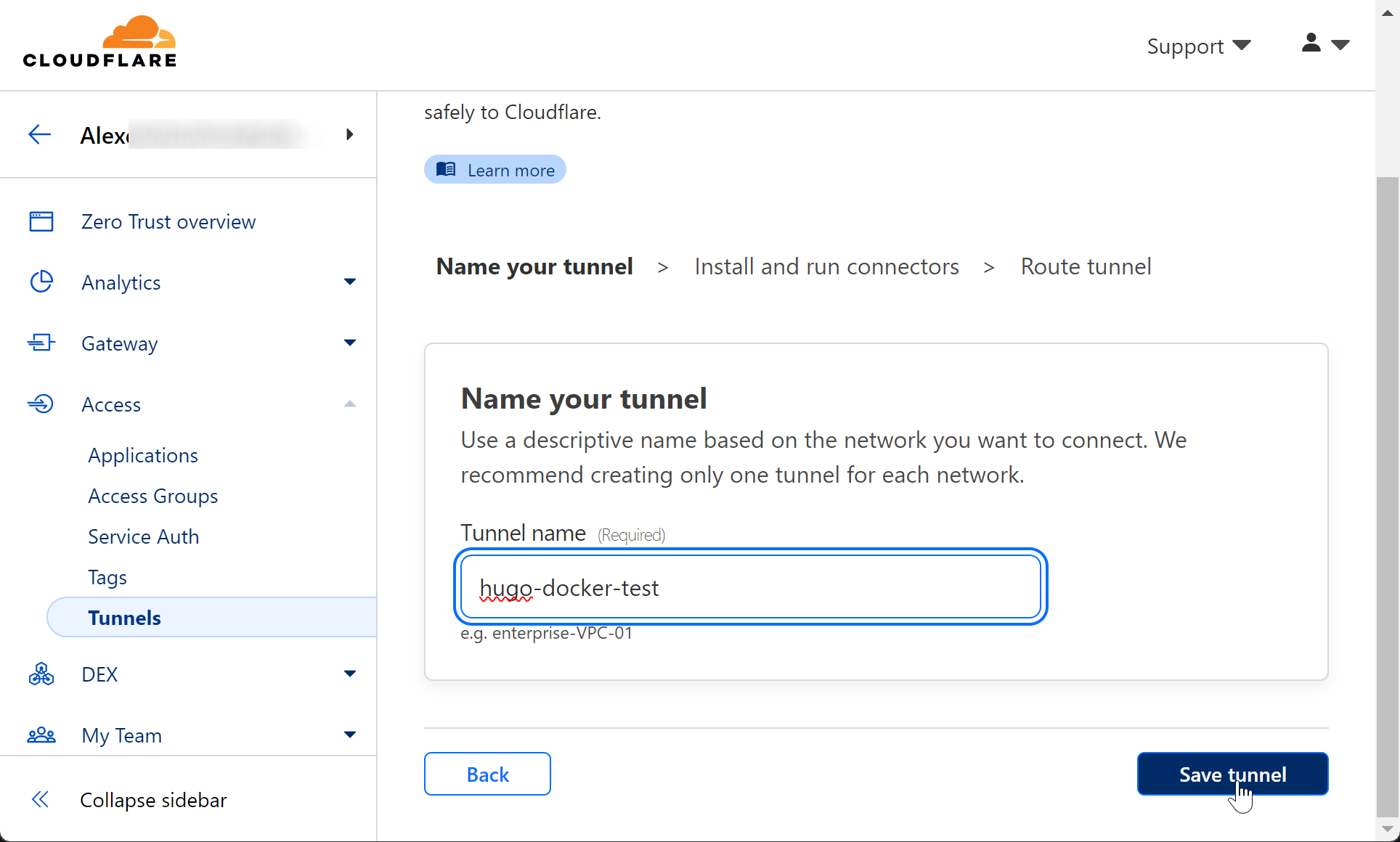 Cloudflare - Create a Tunnel