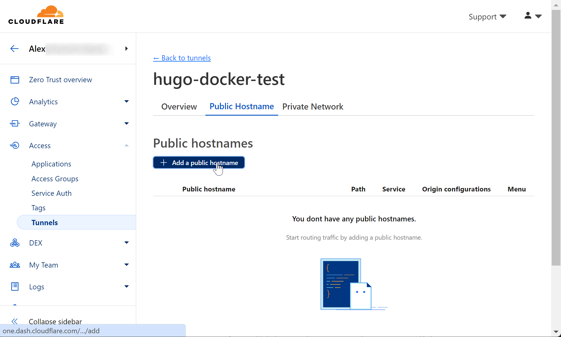 Cloudflare - Add a public hostname