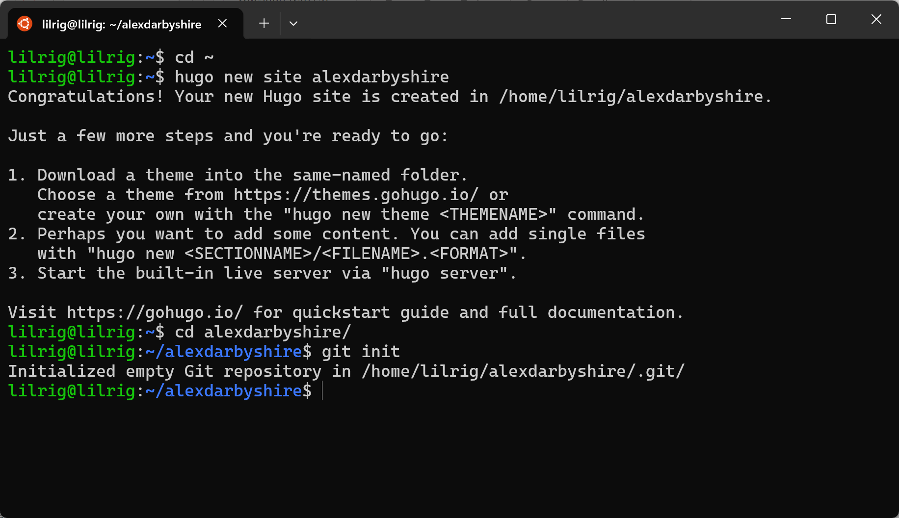 Create Site and Initiate Git Repository