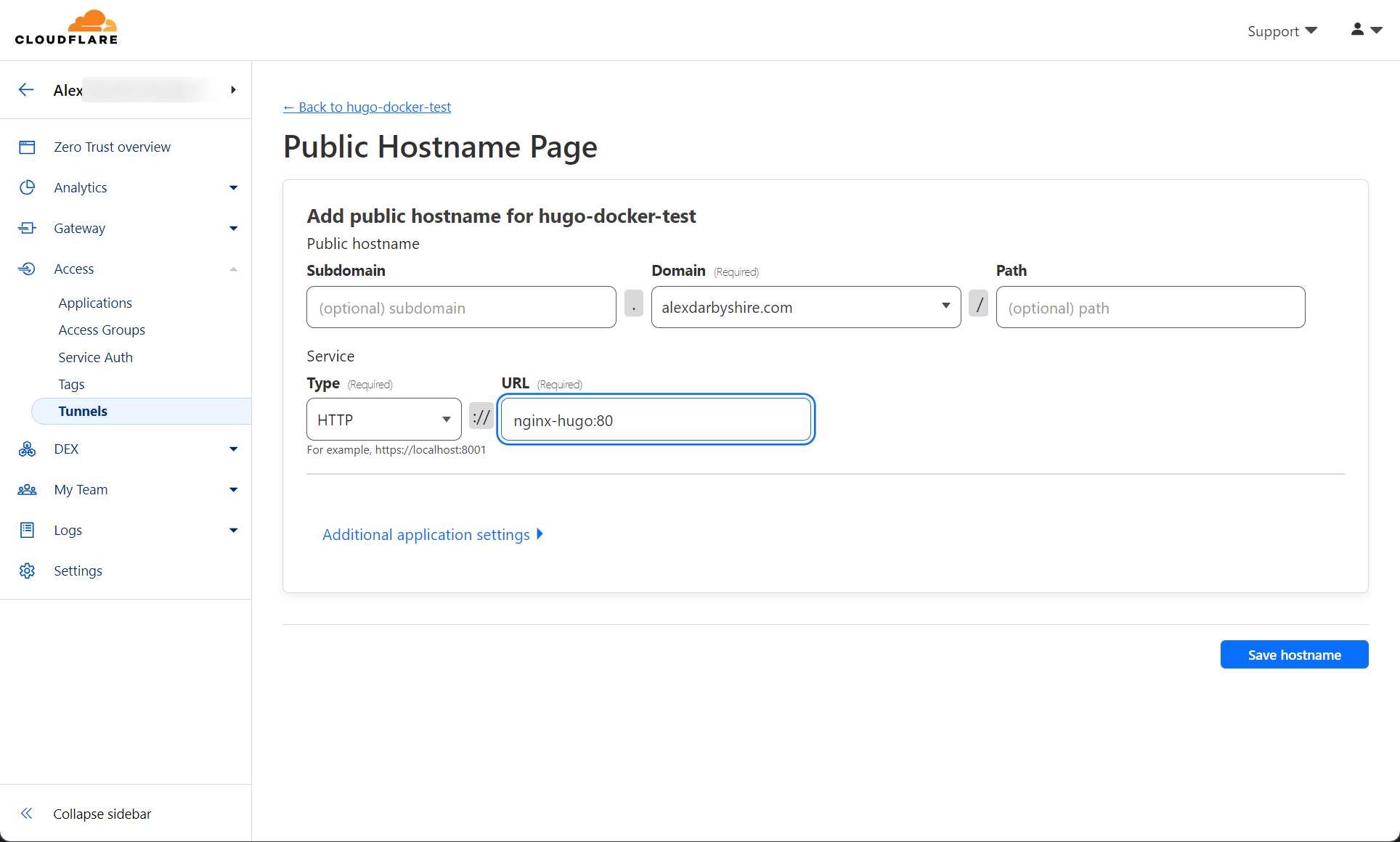 Cloudflare - Add a public hostname details