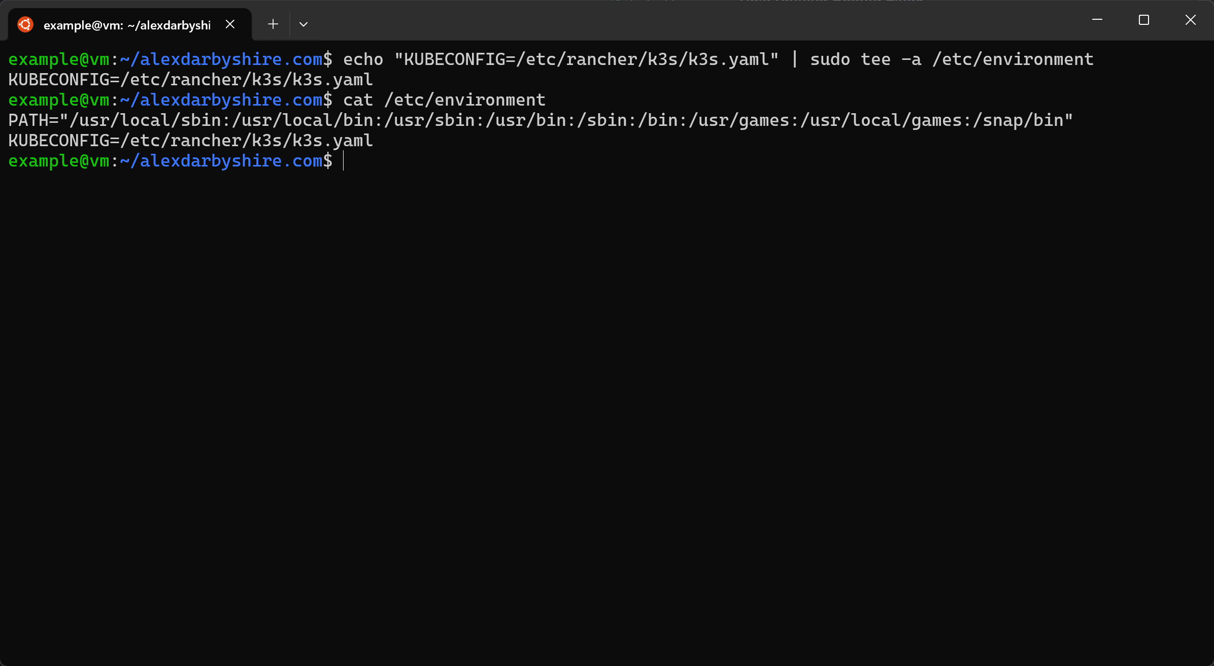 Set and check KUBECONFIG Environment Variable