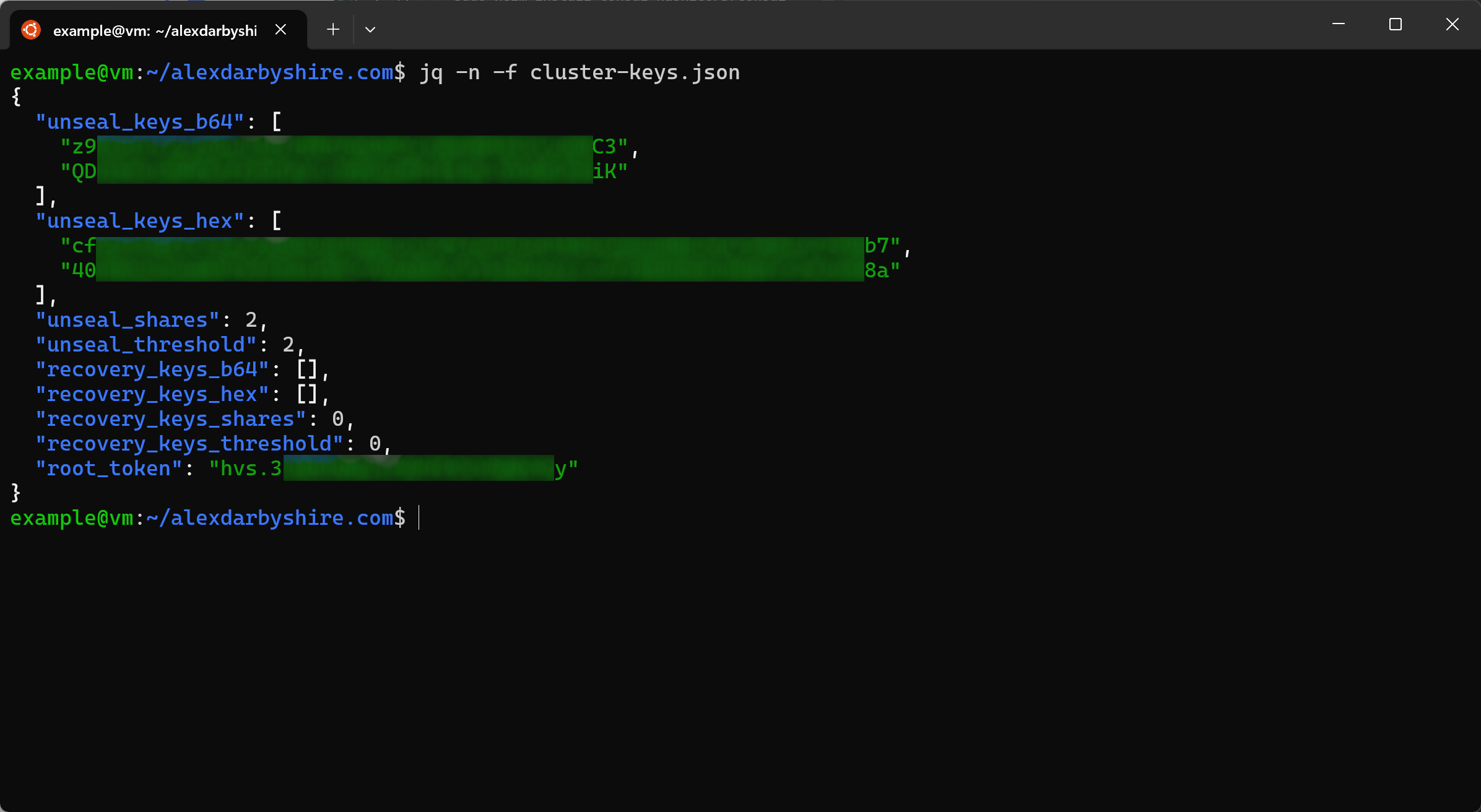 Cluster Keys JSON example