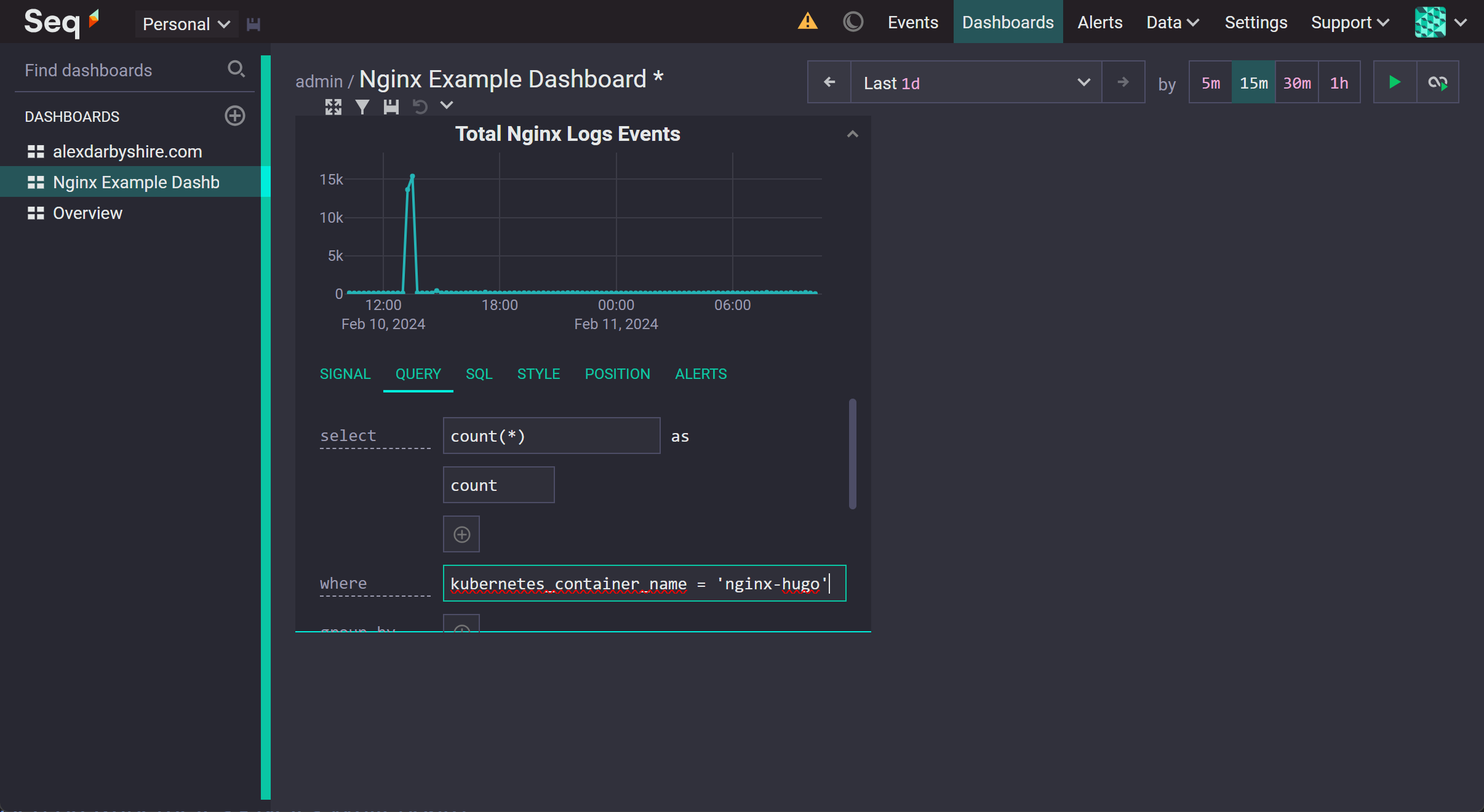 Add a Visualisation to Seq Dashboard