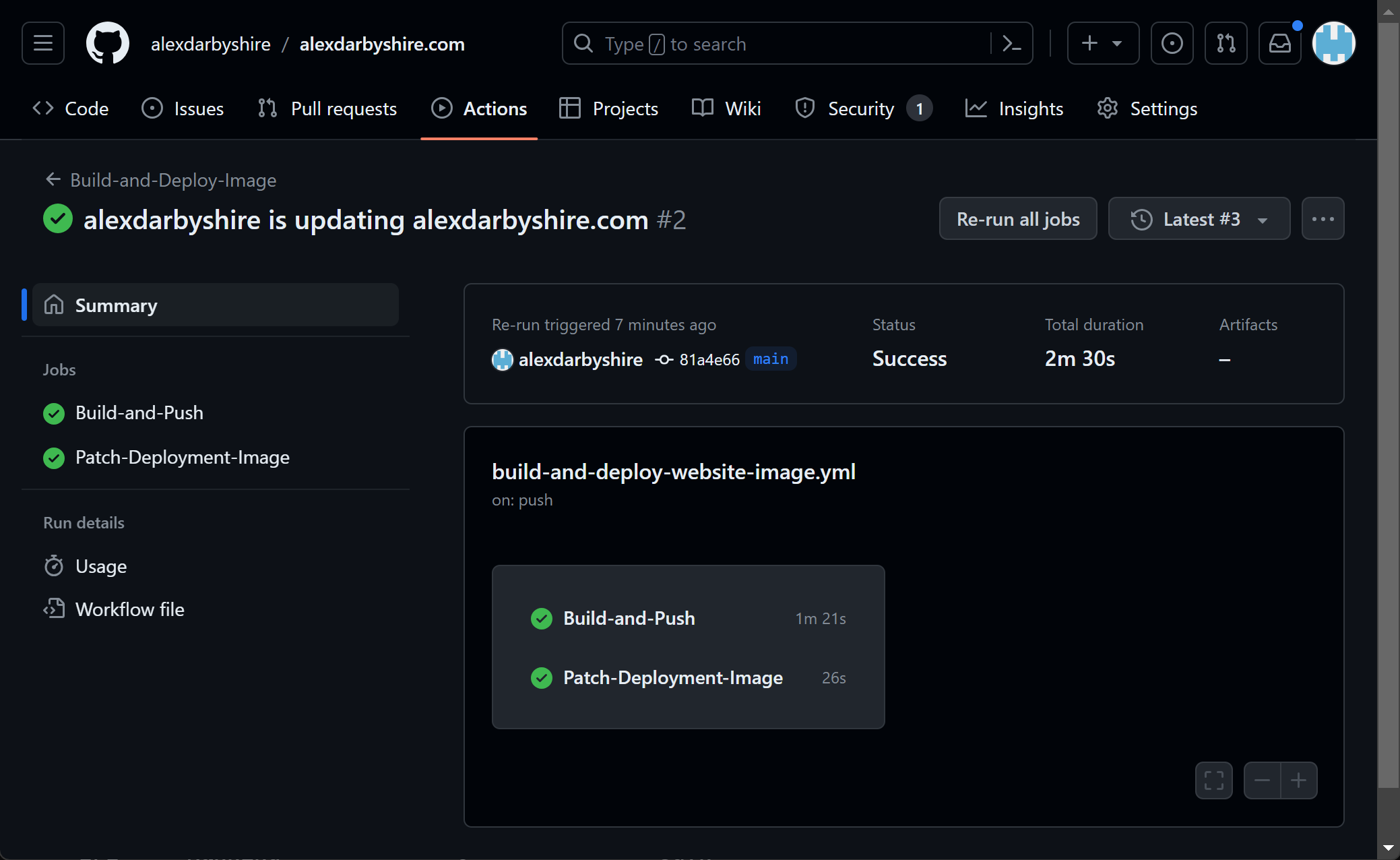 GitHub Build-and-Deploy Workflow screen