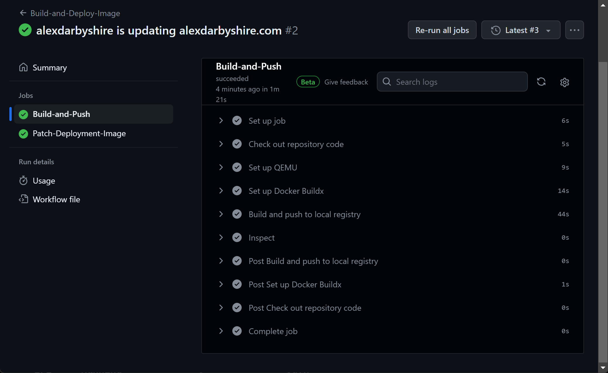 GitHub Build-and-Push Job screen