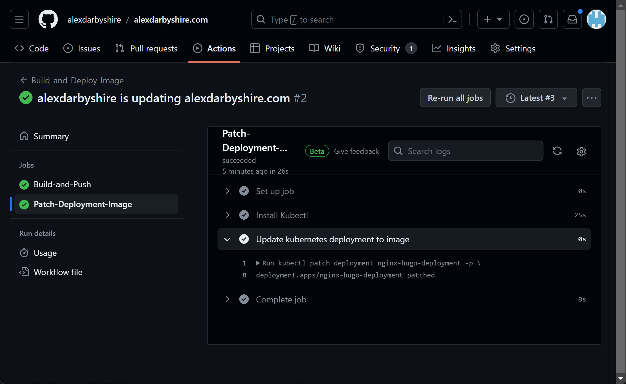 GitHub Patch-Deployment-Image Job screen