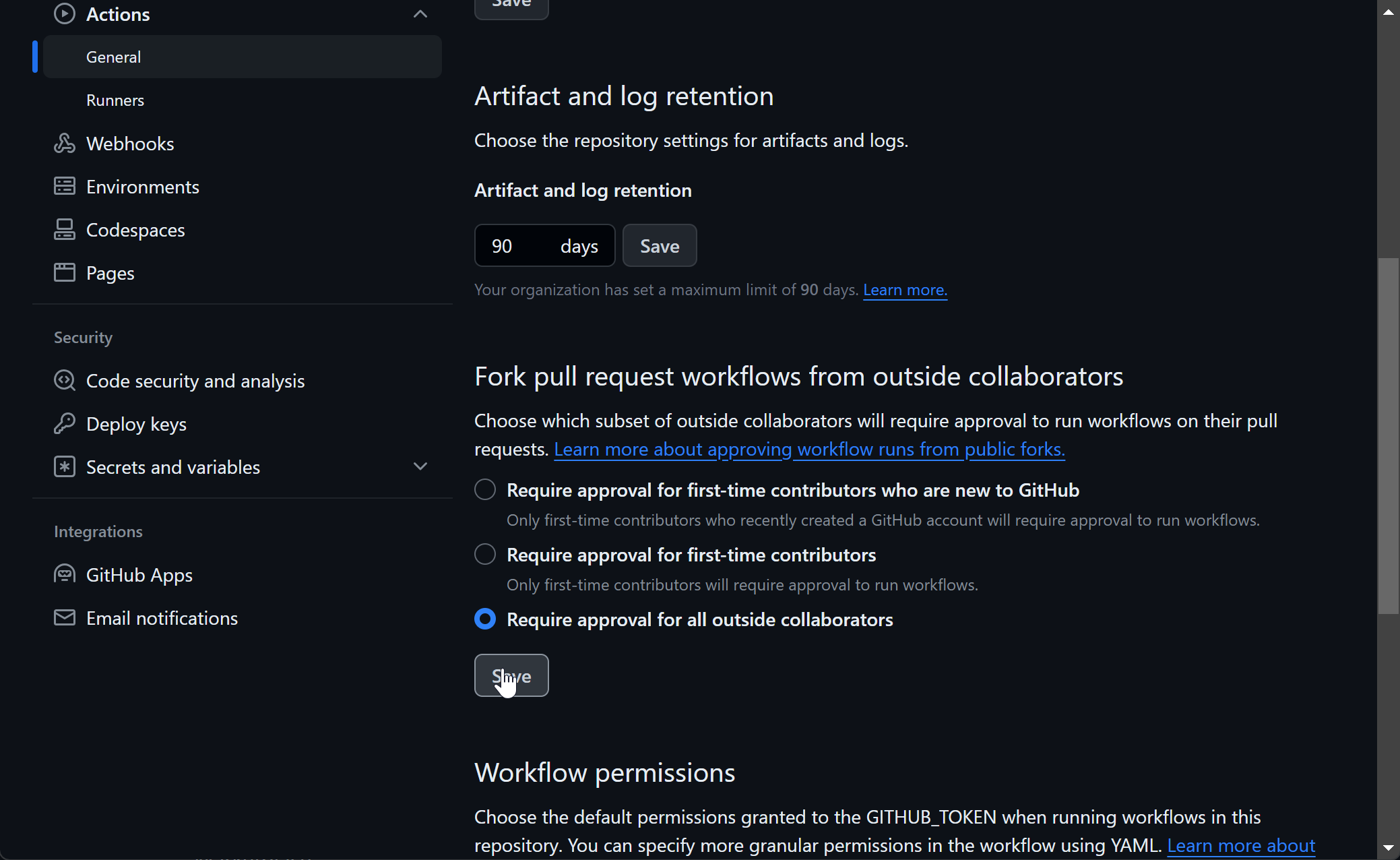 Click Require approval for all outside collaborators