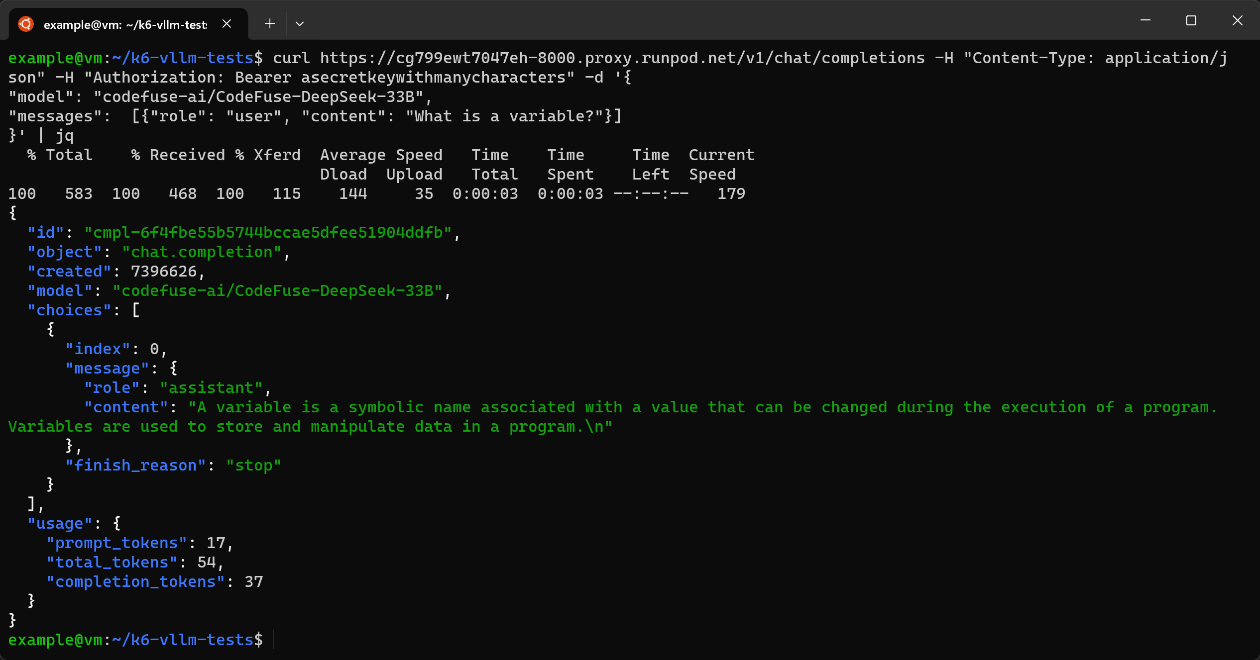 Test Endpoint with cURL result