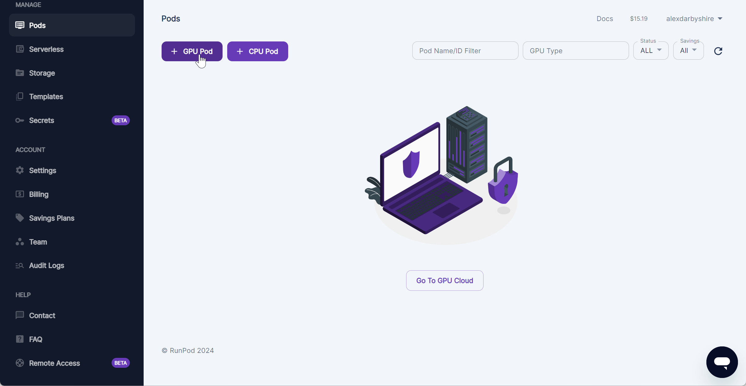 Click Add GPU Pod on RunPod