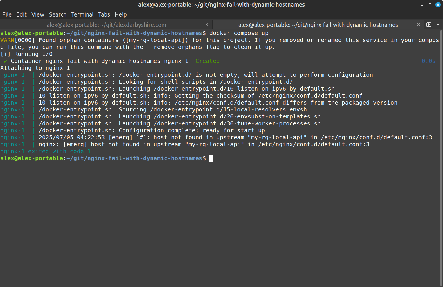 Nginx upstream error demonstration