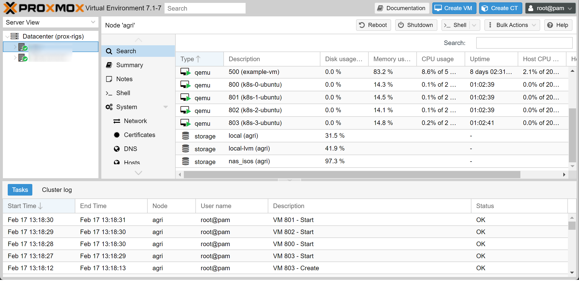 Proxmox Showing Several VMs Created Using Terraform and bpg/proxmox