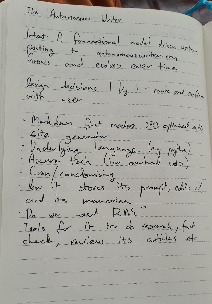 Handwritten notes for autonomous writer specification